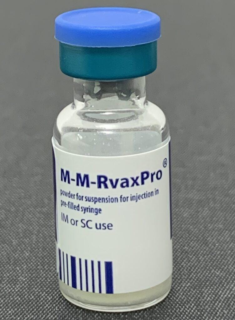 Vaksin MMR (campak, gondongan, rubella) dalam kemasan vial dan spuit